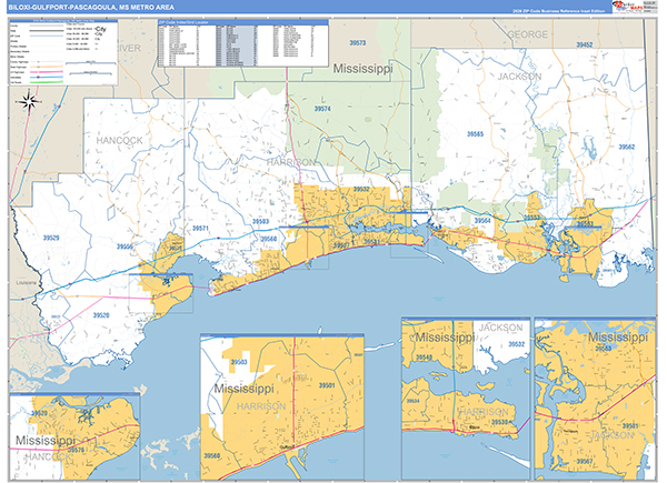 Gulfport-Biloxi-Pascagoula Metro Area Wall Map